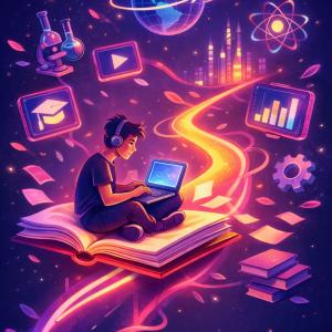 Молодой человек на светящейся книге